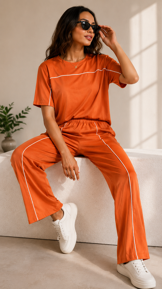 Women’s Rust Orange Co-ord Set | Premium Relaxed Fit Lounge Wear