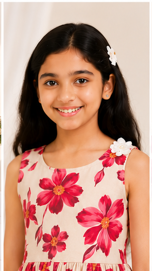 Girls Floral Fit & Flare Dress – Cream Base with Vibrant Pink Blossoms