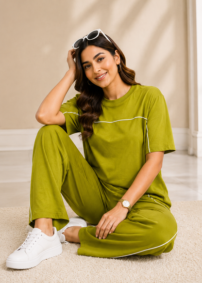 Women’s Olive Green Co-ord Set | Premium Relaxed Fit Lounge Wear