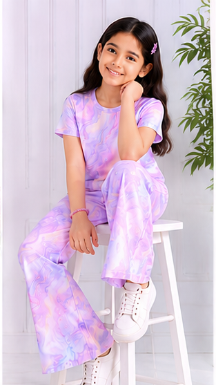 Girls Tie Dye Co-Ord Set | Kids Crop Top & Flared Pants Outfit | Trendy Western Wear for Girls