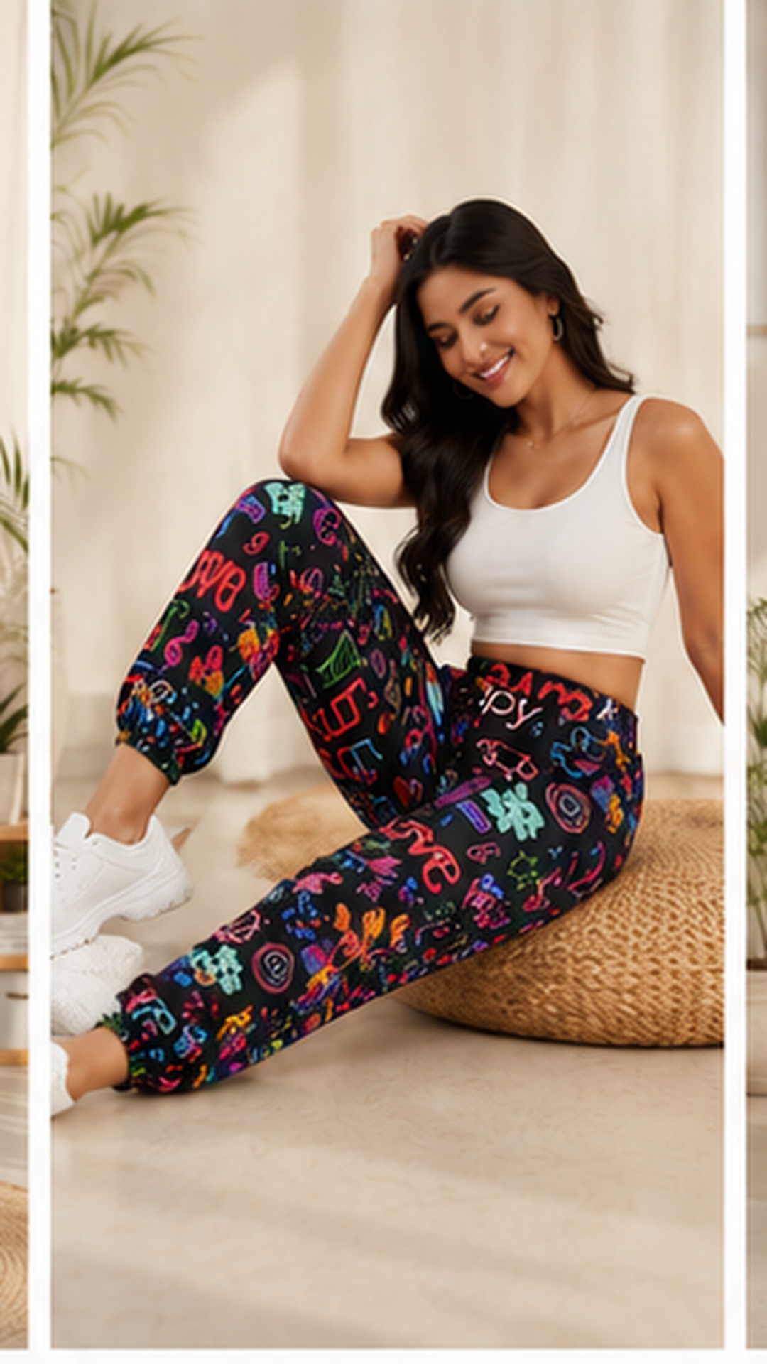 Women Black Neon Printed Joggers – Stylish Casual Lounge & Streetwear Pants