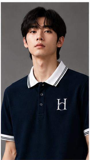 Men's Premium Navy Blue Polo T-Shirt with White Contrast Collar | Smart Casual Half Sleeve Polo