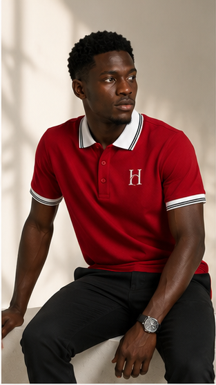 Horcun Men's Signature Red Polo T-Shirt with Contrast Collar