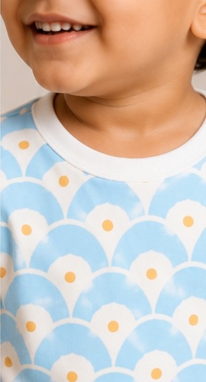 Sky Blue Scallop Print Kids Co-Ord Set | Soft Cotton Summer Outfit for Boys & Girls
