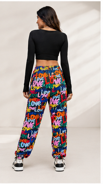 Women Multicolor Graffiti Printed Joggers – Trendy Casual Streetwear & Lounge Pants