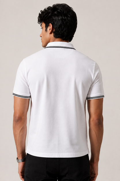 Horcun Men's Premium White Zip Polo T-Shirt | Quarter Zip Casual Polo