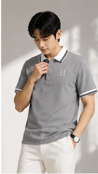 Men's Premium Light Grey Polo T-Shirt with White Contrast Collar | Classic Smart Casual Polo Tee