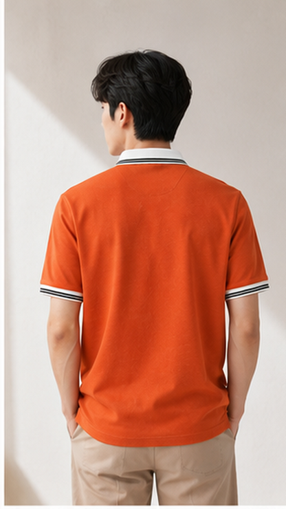 Men's Premium Burnt Orange Polo T-Shirt with White Contrast Collar | Smart Casual Half Sleeve Polo Tee