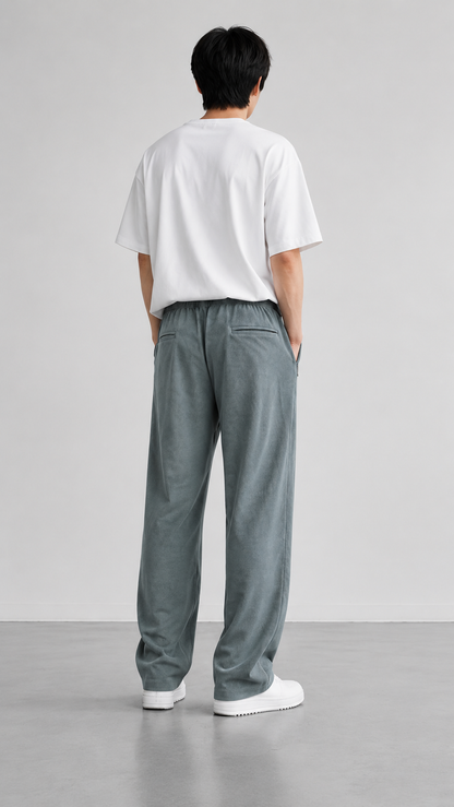 Horcun Men's Sage Grey Corduroy Drawstring Trousers | Premium Casual Pants