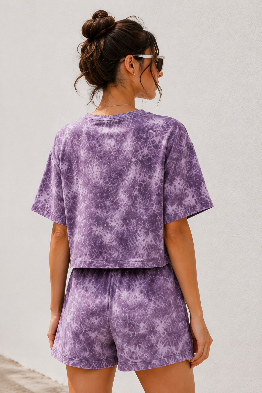 Horcun Women’s Lavender Marble Print Co-Ord Shorts Set | Stylish Casual Two-Piece Outfit