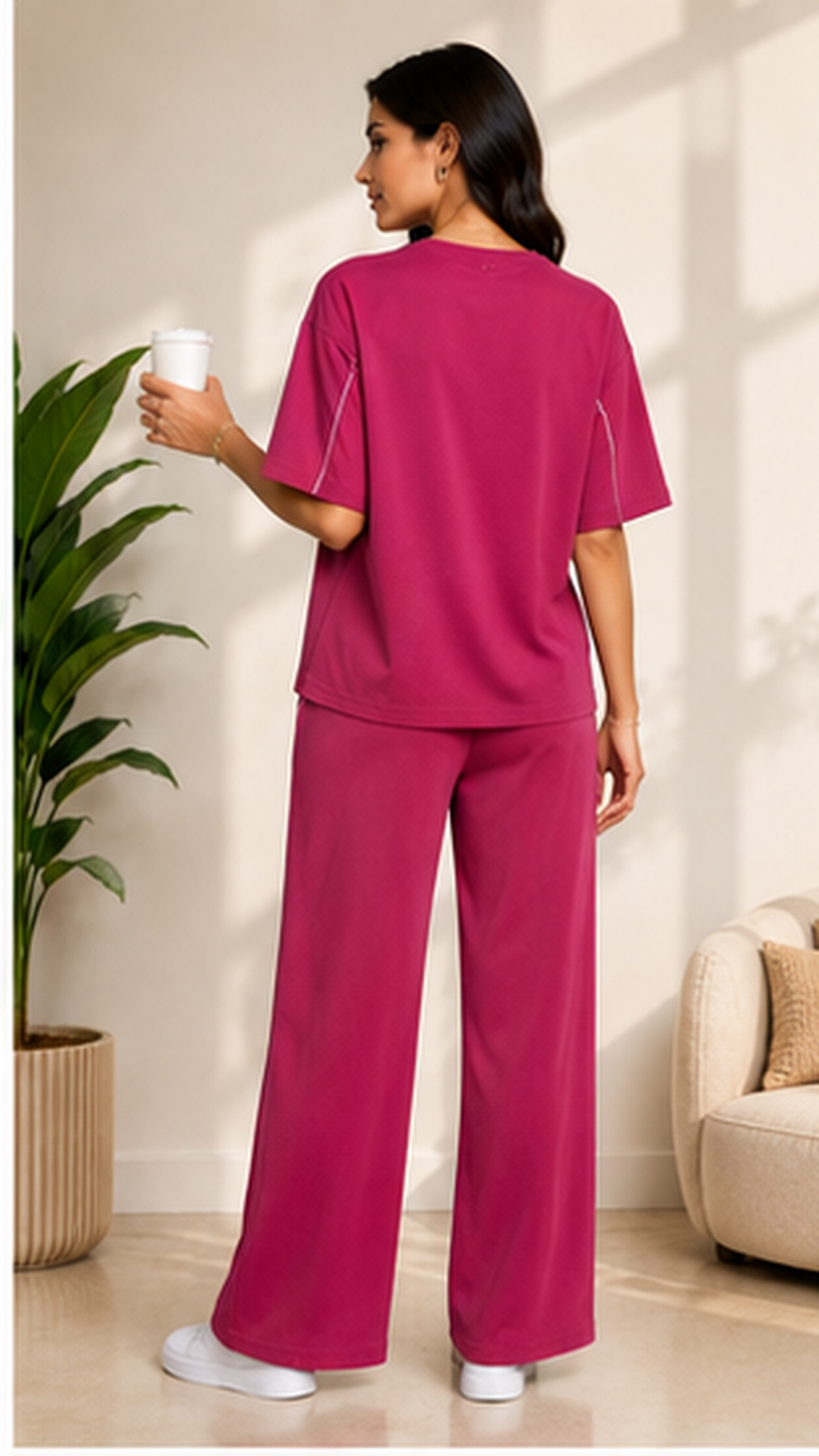 Women’s Fuchsia Pink Co-ord Set | Premium Relaxed Fit Lounge Wear