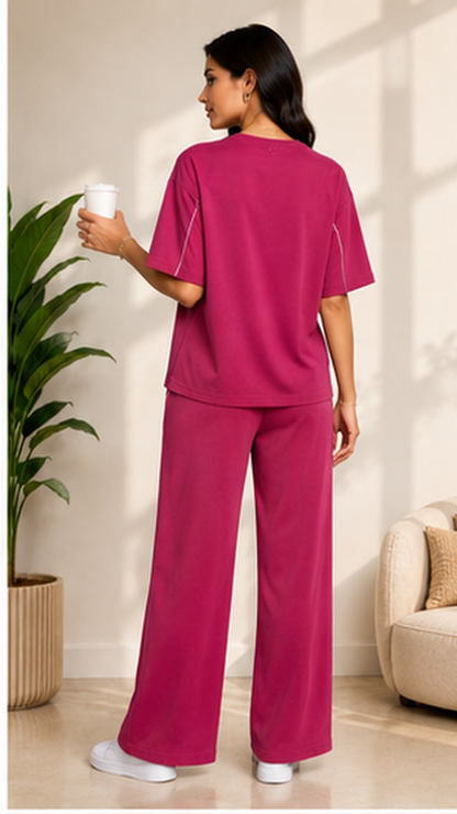 Women’s Fuchsia Pink Co-ord Set | Premium Relaxed Fit Lounge Wear