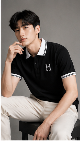 Men's Premium Black Polo T-Shirt with White Contrast Collar | Classic Casual Half Sleeve Polo