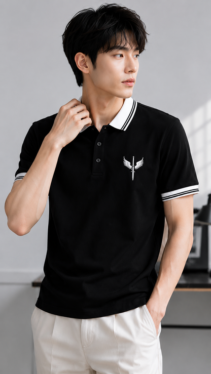 Horcun Men's Black Signature Polo T-Shirt | Premium Contrast Collar Polo