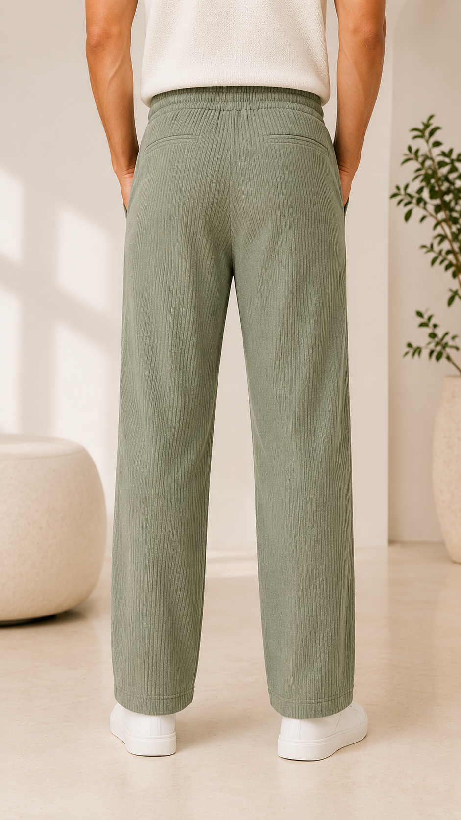 Pistachio Green Ribbed Track Pants for Men | Premium Relaxed Fit Textured Joggers with Zip Pockets