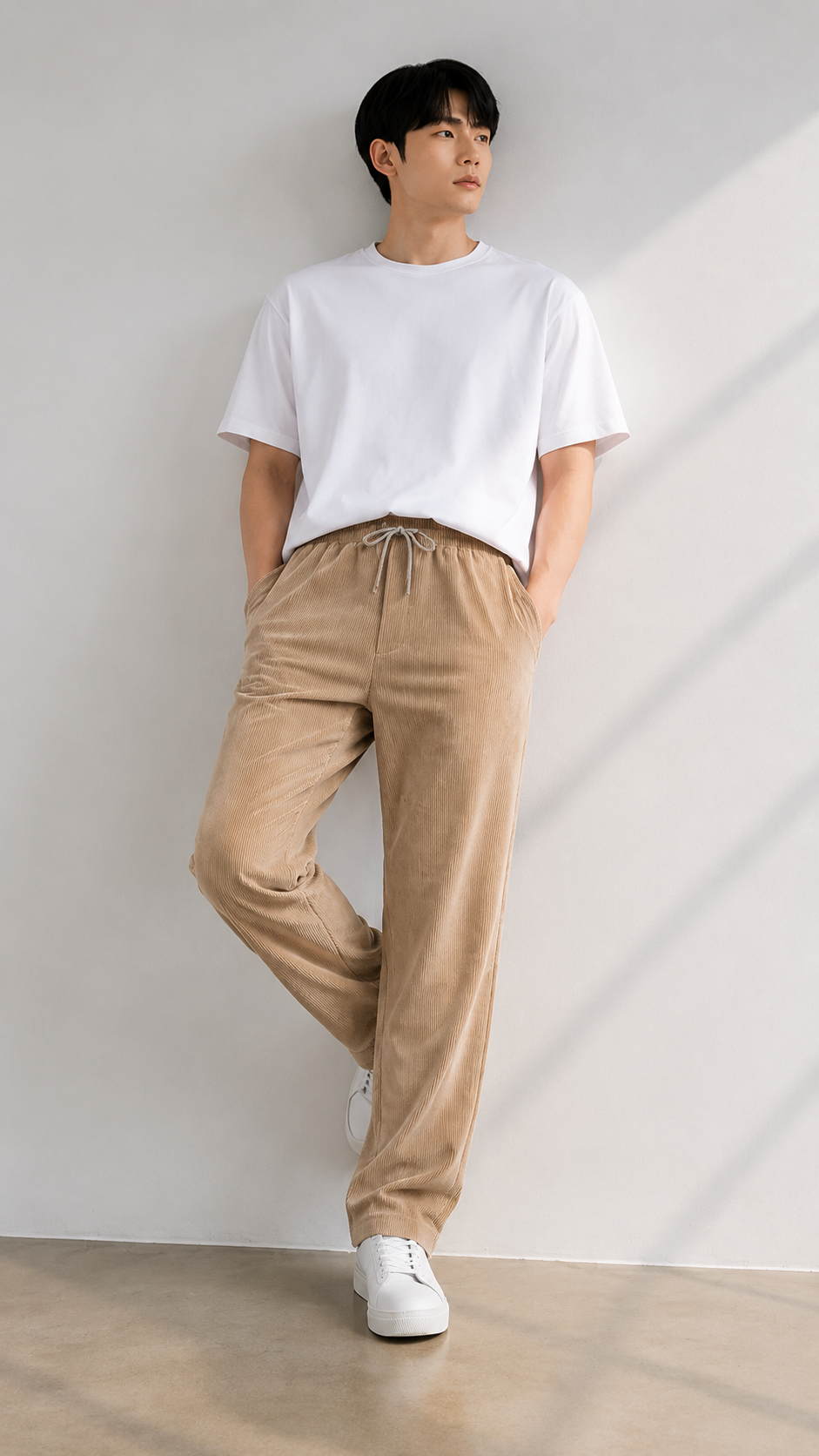Horcun Men's Sand Beige Corduroy Drawstring Trousers | Premium Casual Pants