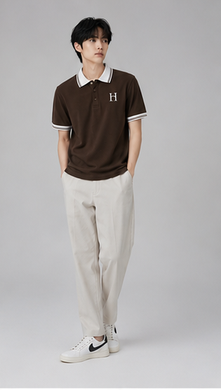 Men's Premium Coffee Brown Polo T-Shirt with White Contrast Collar | Classic Casual Polo Tee