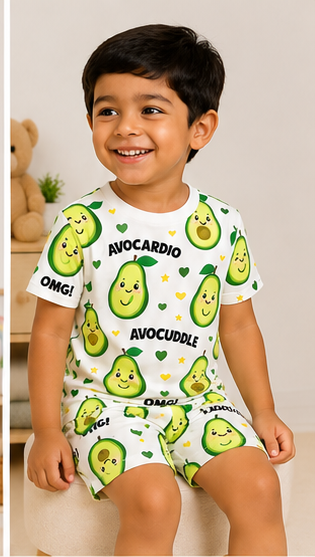 Kids Avocado Print Co-ord Set | Cute Avocuddle Cotton Summer Outfit for Boys & Girls