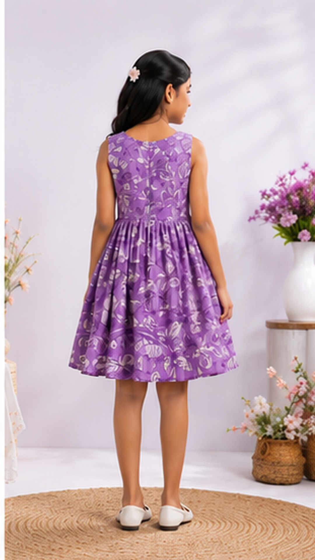 Girls Floral Fit & Flare Dress – Lavender Purple with Botanical Print