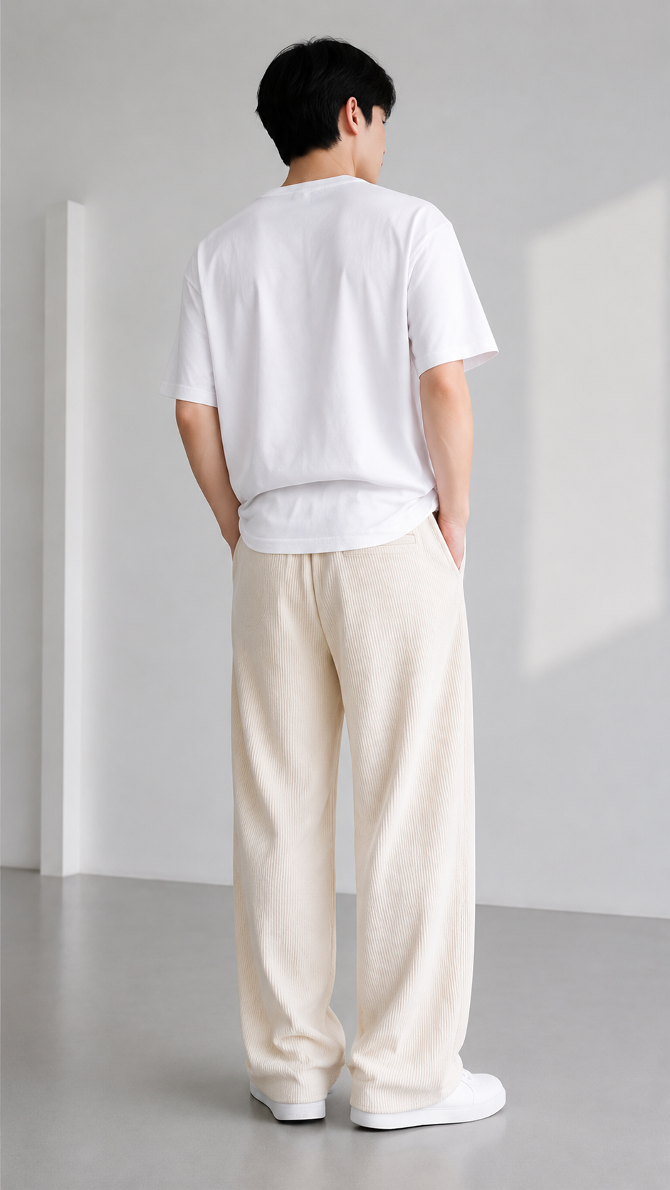 Horcun Men's Ivory Corduroy Drawstring Trousers | Premium Casual Pants