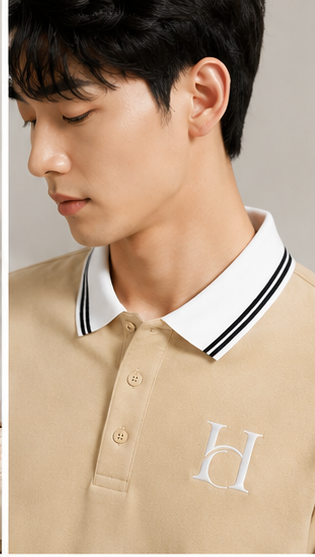 Men's Premium Beige Polo T-Shirt with White Contrast Collar | Smart Casual Half Sleeve Polo Tee