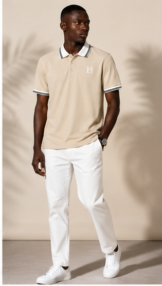 Horcun Men's Premium Beige Polo T-Shirt with Contrast Collar