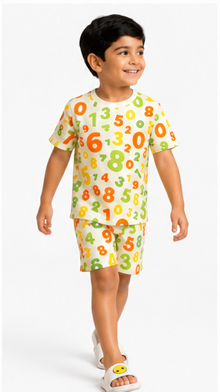 Numbers Print Kids Co-Ord Set – Educational Cotton T-Shirt & Shorts Summer Outfit for Boys & Girls