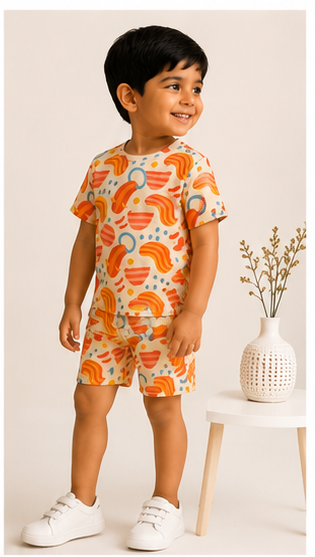 Kids Multicolor Abstract Print Co-Ord Set – Soft Cotton Summer Outfit for Boys & Girls