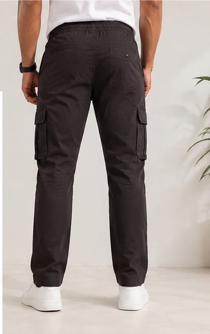 Men Brown Cargo Jogger Pants with Utility Pockets – Slim Fit Casual Streetwear Trousers