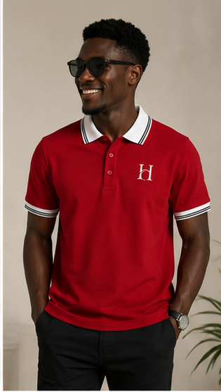 Horcun Men's Signature Red Polo T-Shirt with Contrast Collar