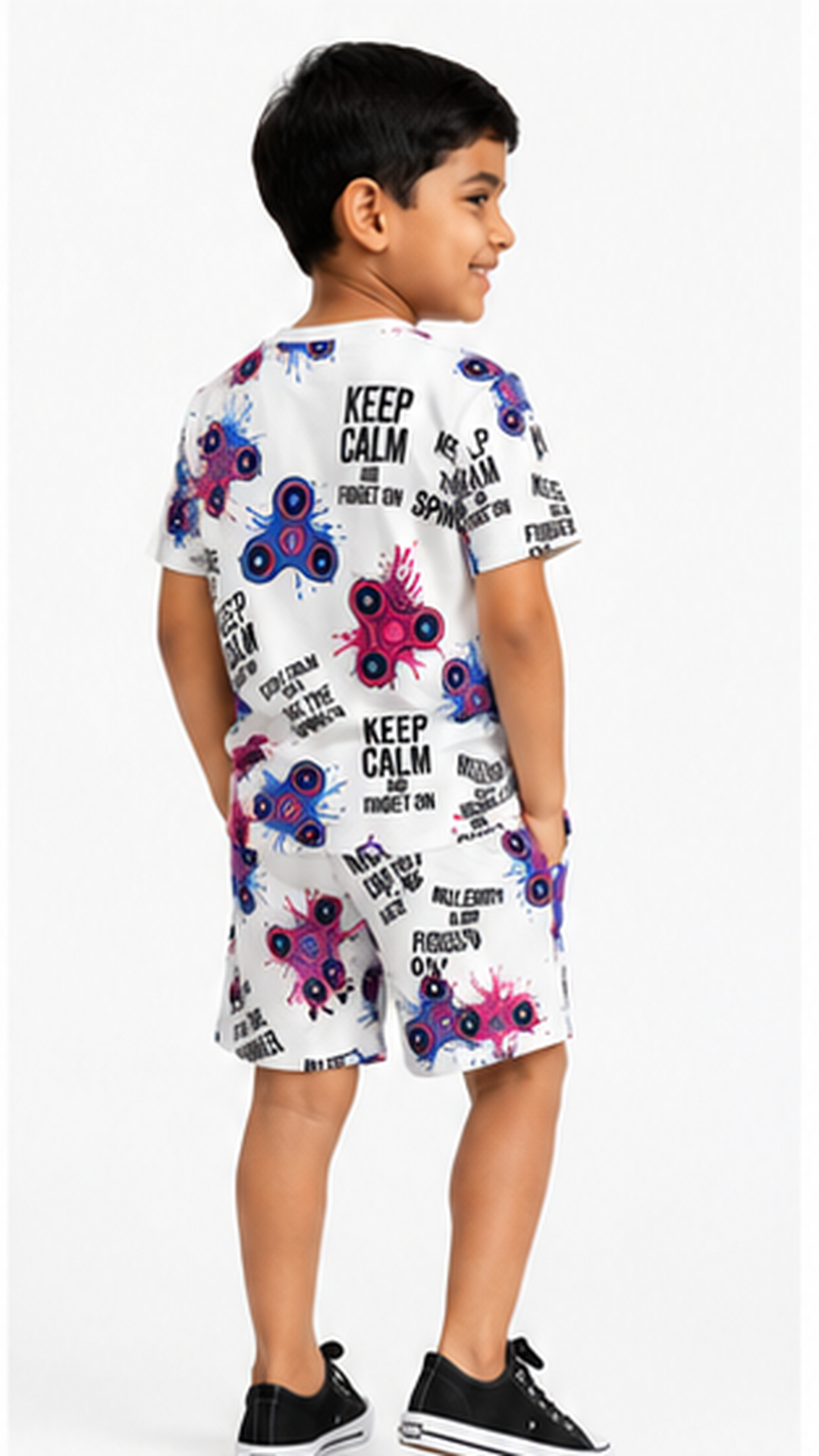 Fidget Spinner Print Kids Co-Ord Set – Cotton T-Shirt & Shorts Summer Outfit for Boys
