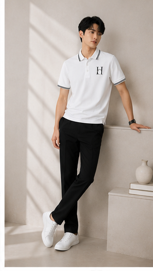 Men's Premium White Polo T-Shirt with Black Contrast Collar | Classic Smart Casual Half Sleeve Polo