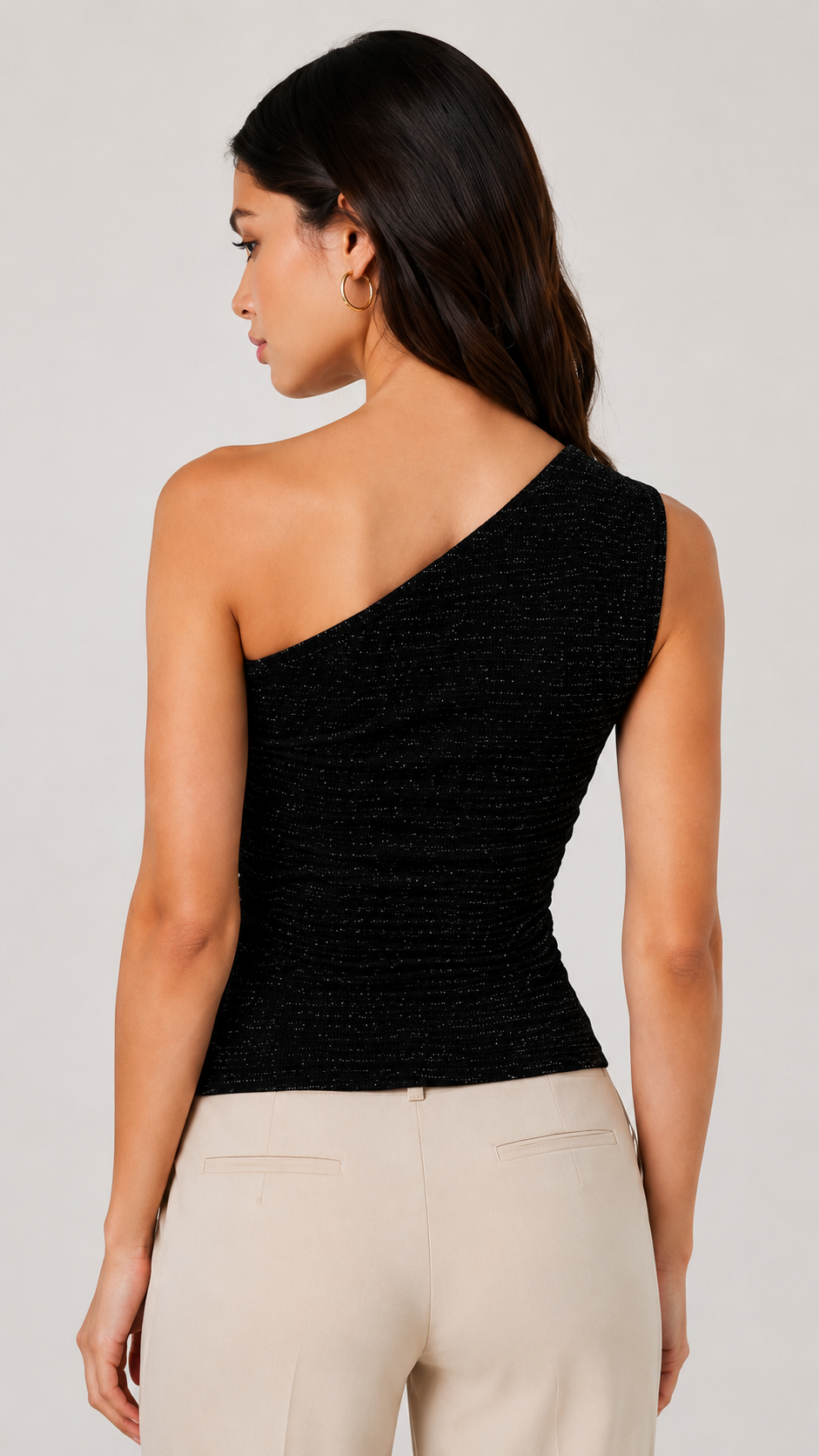 Women’s Premium Black One Shoulder Ruched Top – Slim Fit Party Wear Top