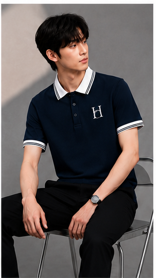 Men's Premium Navy Blue Polo T-Shirt with White Contrast Collar | Smart Casual Half Sleeve Polo