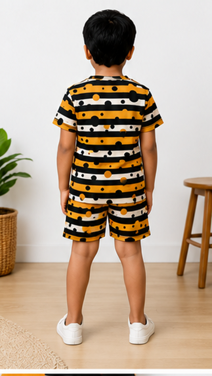 Bold Stripe & Polka Dot Kids Co-Ord Set – Trendy Cotton T-Shirt & Shorts Set