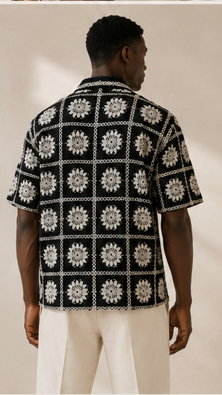 Men's Black Floral Embroidered Shirt – Premium Casual Summer Resort Wear