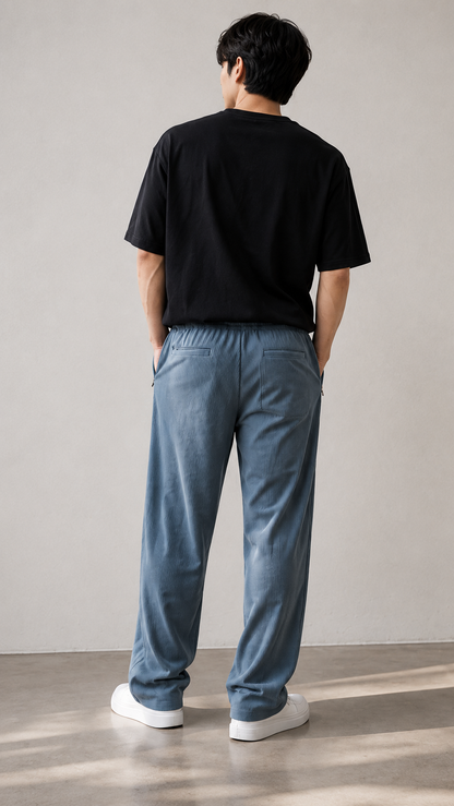Horcun Men's Steel Blue Pleated Drawstring Trousers | Premium Relaxed Fit Pants