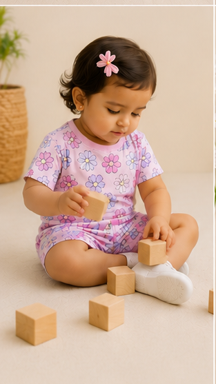 Pastel Floral Kids Co-Ord Set – Cute Daisy Print Cotton T-Shirt & Shorts Set