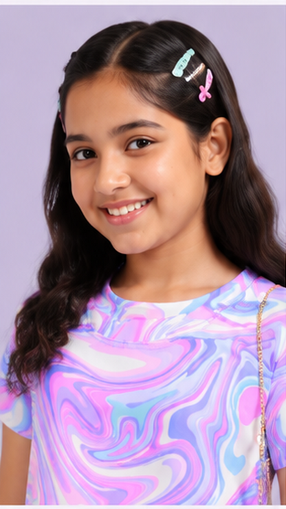 Girls Rainbow Marble Co-Ord Set | Kids Crop Top & Bell Bottom Pants Outfit | Trendy Party Wear for Girls