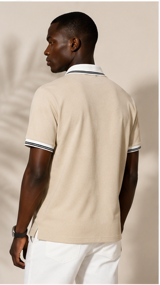 Horcun Men's Premium Beige Polo T-Shirt with Contrast Collar