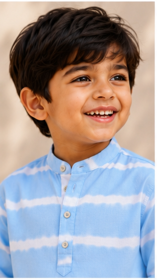 Boys Sky Blue Tie-Dye Striped Mandarin Collar Shirt (Full Sleeve)