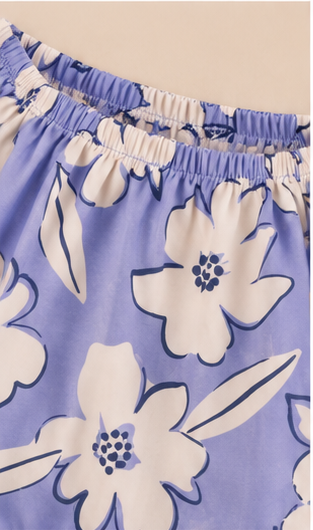 Girls Lavender Floral Off-Shoulder Co-ord Set with Tie-Up Shorts