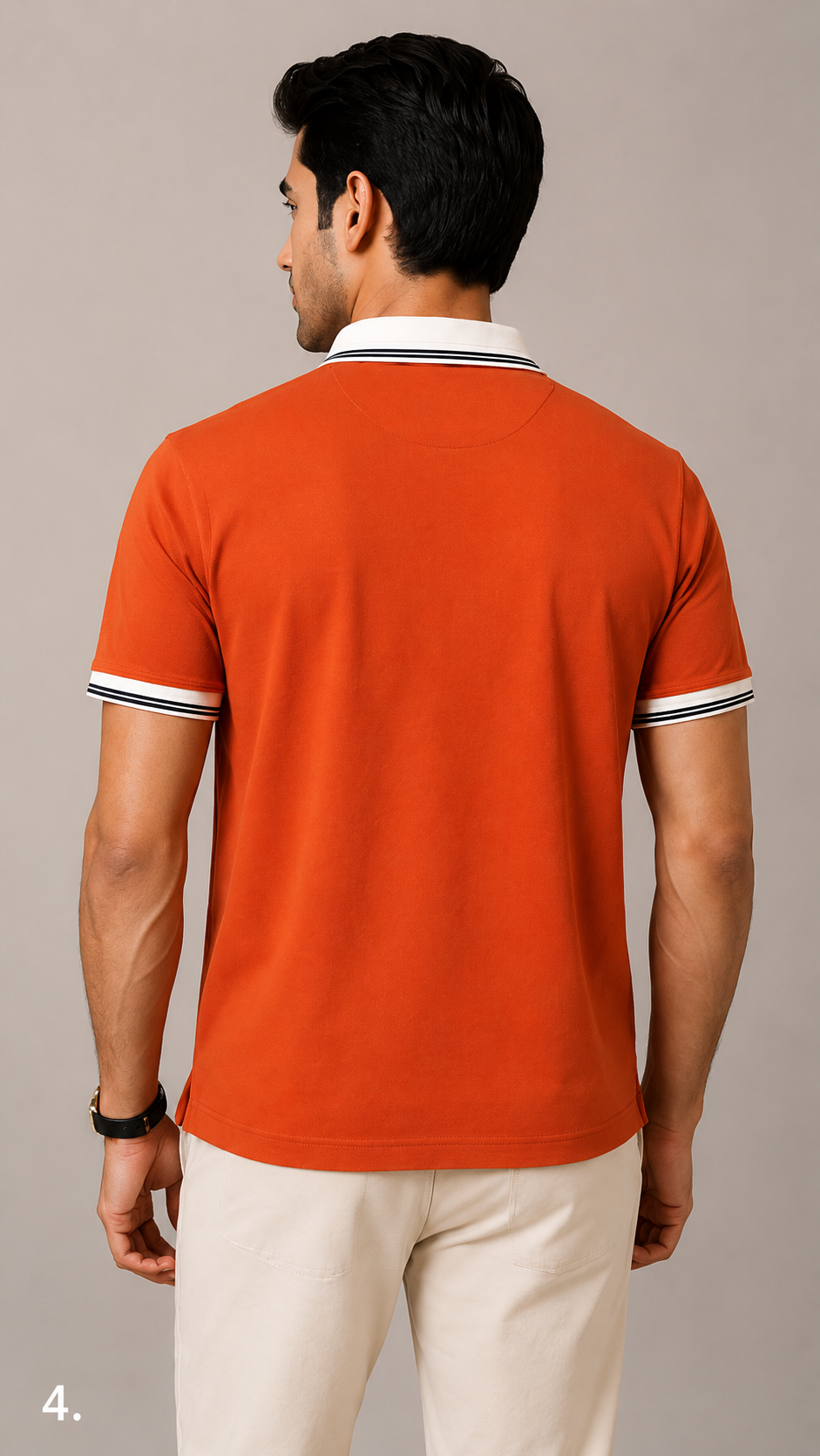 Men’s Premium Rust Orange Polo T-Shirt with White Contrast Collar & Sleeve Stripes