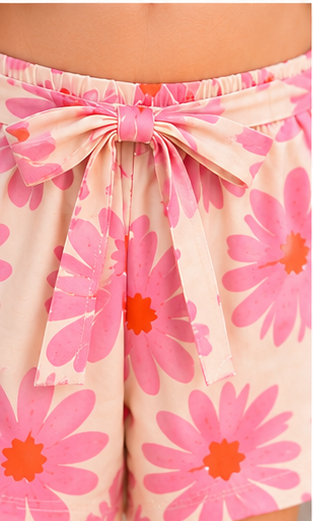 Girls Peach Pink Daisy Floral Off-Shoulder Co-Ord Set – Summer Top & Shorts