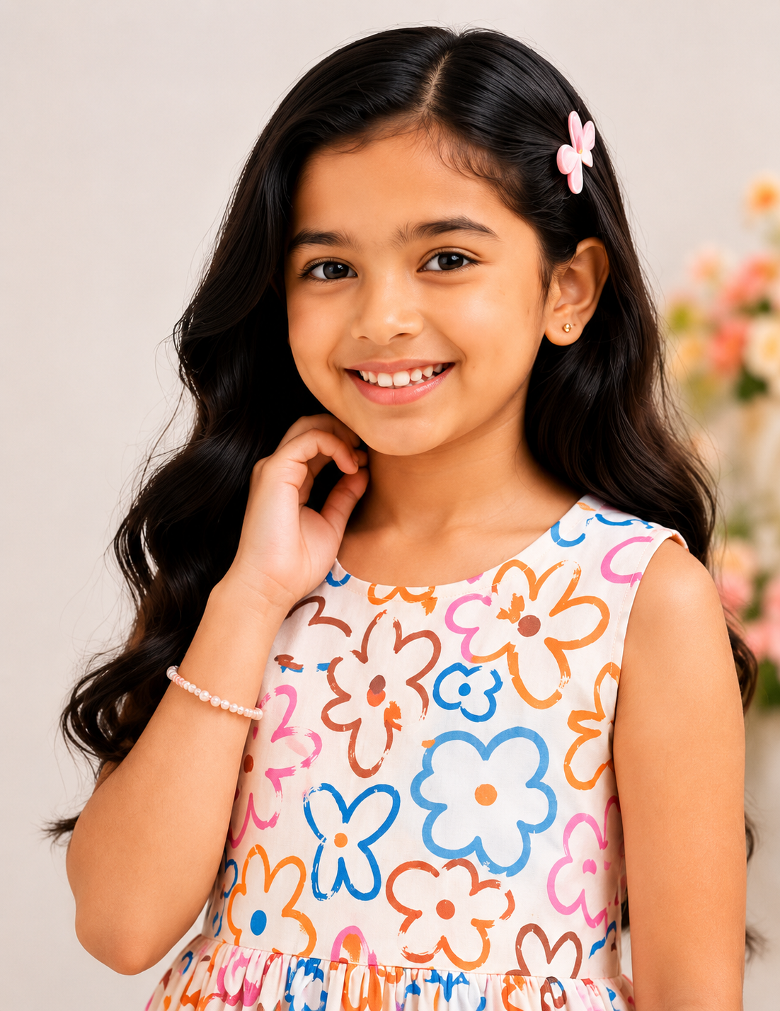 Girls Floral Print Sleeveless Cotton Dress – Soft Summer Casual Party Wear for Kids