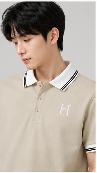 Men's Premium Off-White Polo T-Shirt with Contrast Collar | Elegant Casual Half Sleeve Polo