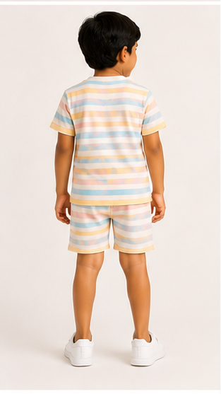 Pastel Stripe Kids Co-Ord Set – Soft Cotton T-Shirt & Shorts Summer Outfit for Boys & Girls