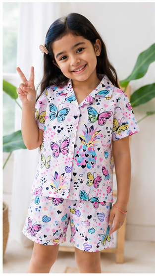 Girls Butterfly Print Pajama Set