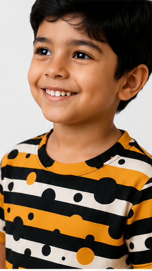 Bold Stripe & Polka Dot Kids Co-Ord Set – Trendy Cotton T-Shirt & Shorts Set