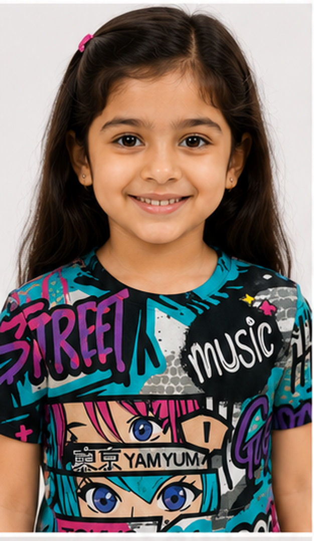 Urban Street Graffiti Print Kids Co-Ord Set – Trendy Graphic T-Shirt & Shorts for Girls
